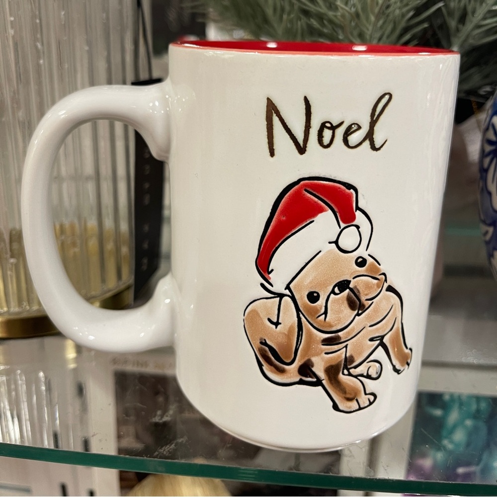 Christmas Frenchie Bull Dog Holiday Santa Hat Noel Ceramic Coffee Mug NWT
